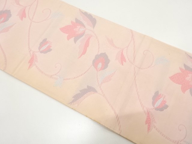 JAPANESE KIMONO / ANTIQUE FUKU-ORI FLORAL ARABESQUE PATTERN WOVEN FUKU